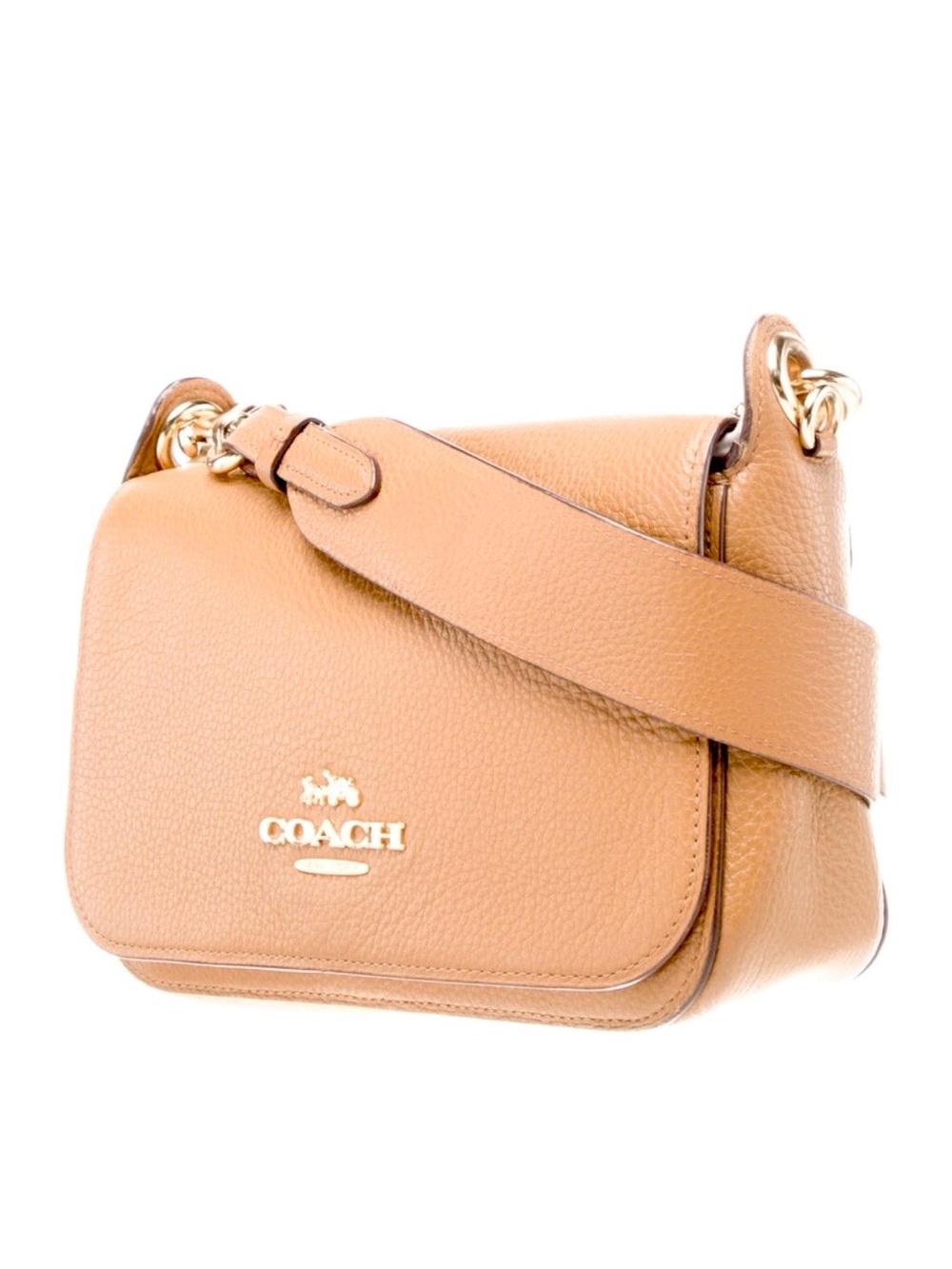 Coach Small Jes Messenger Pebbled Leather Crossbody Flap Bag Tan Light Saddle